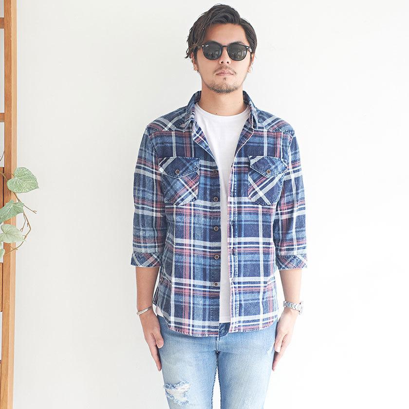 チェックシャツ メンズ 7分袖 七分袖 カジュアルシャツ 綿 ブルー レッド イエロー 青 赤 黄色 Cavaria 春 夏 21 Catn 23 シルバーバレット 通販 Yahoo ショッピング