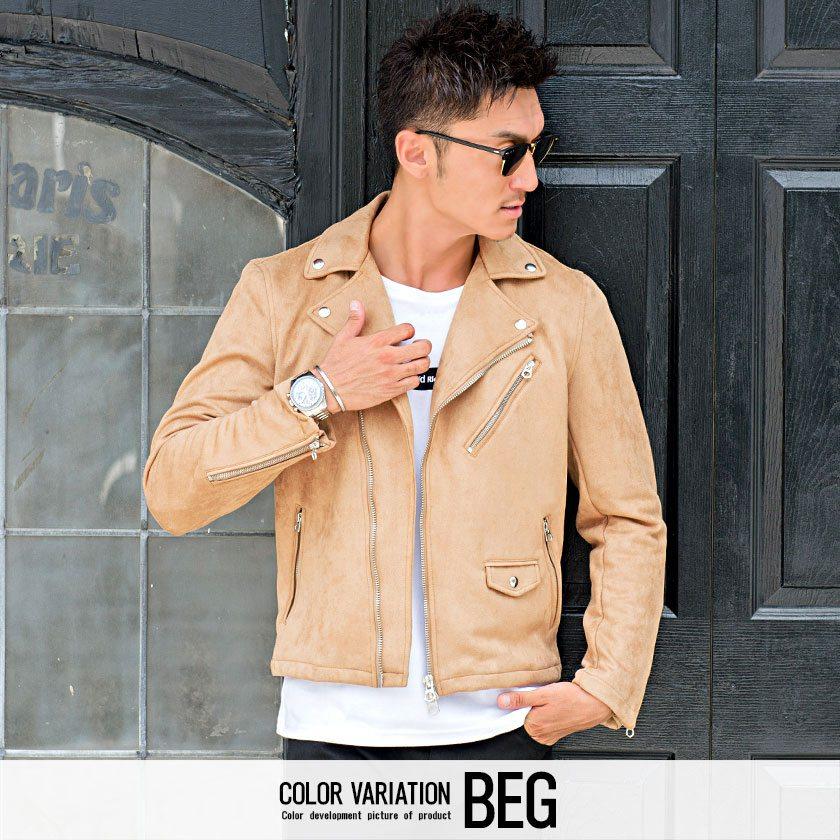 ライダースジャケット メンズ ダブル Cavaria キャバリア ポリスウェードストレッチダブルライダースジャケット 全2色 細身 ベージュ 黒 秋 冬 21 Catn 41 シルバーバレット 通販 Yahoo ショッピング