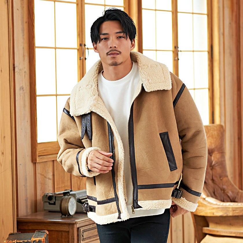 CavariA ムートンコート メンズ B3 黒 ジャケット ブルゾン ボア CavariA ムートンコート メンズ B3 黒 ジャケット ブルゾン ボア