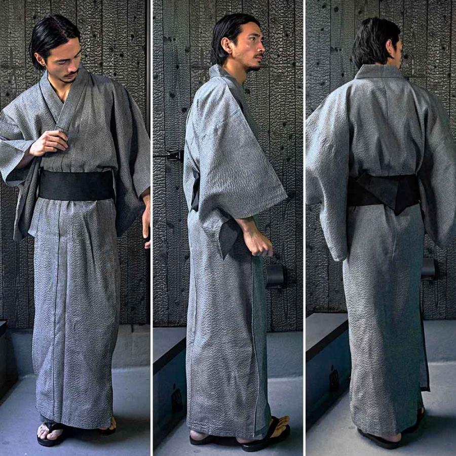 浴衣 メンズ 2025 父の日 ギフト しじら織り 実用的 夏用 部屋着 2点セット 贈り物 LL XL 大きいサイズ 作り帯 祭り 花火大会 40代 50代 60代 綿100% 敬老 | CavariA | 12
