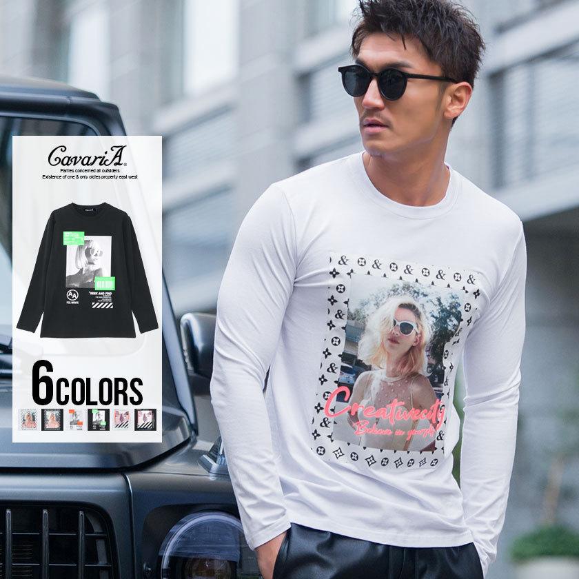 長袖tシャツ メンズ ロンt Cavaria キャバリア グラフィックガールズフォトプリントクルーネック長袖tシャツ 全6色 細身 ラグスポ 白 黒 M L 秋 冬 春 Lg Cawi 93 シルバーバレット 通販 Yahoo ショッピング