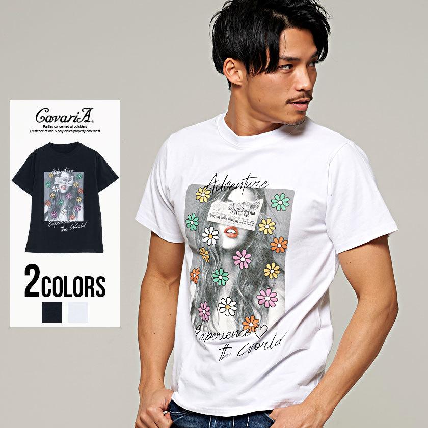 半袖tシャツ メンズ ガールズフォト プリント イラスト 花柄 フラワー柄 クルーネック 黒 白 Cavaria 韓国系 春 夏 Cawi21 19 シルバーバレット 通販 Yahoo ショッピング
