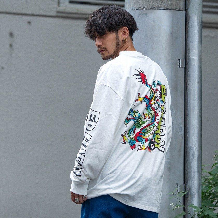 d.i.aスカルプリント長袖Tシャツ ロングTシャツ 長袖 トップス メンズ 黒 ブラック 袖プリント