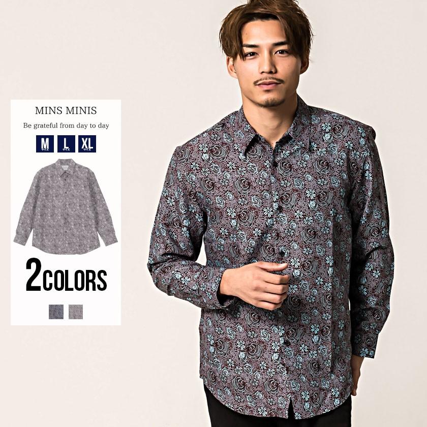 長袖シャツ メンズ Mins Minis ミンスミニース 総柄レギュラーカラー長袖シャツ 全2色 総柄 ブラウン ミント 花 上品 大人 M L Xl 秋 冬 Mins Set02 シルバーバレット 通販 Yahoo ショッピング