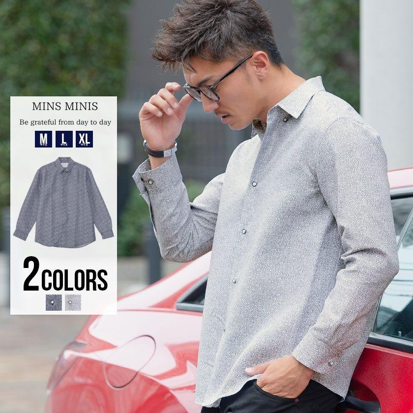 長袖シャツ メンズ Quot Mins Minis総柄レギュラーカラー長袖ボタンダウンシャツ 全2