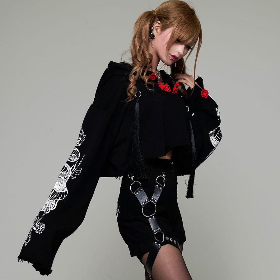 AD2021 21AW フリルハーネス 黒 サテン ポリエステル ベルト AD2021 21AW フリルハーネス 黒 サテン ポリエステル ベルト