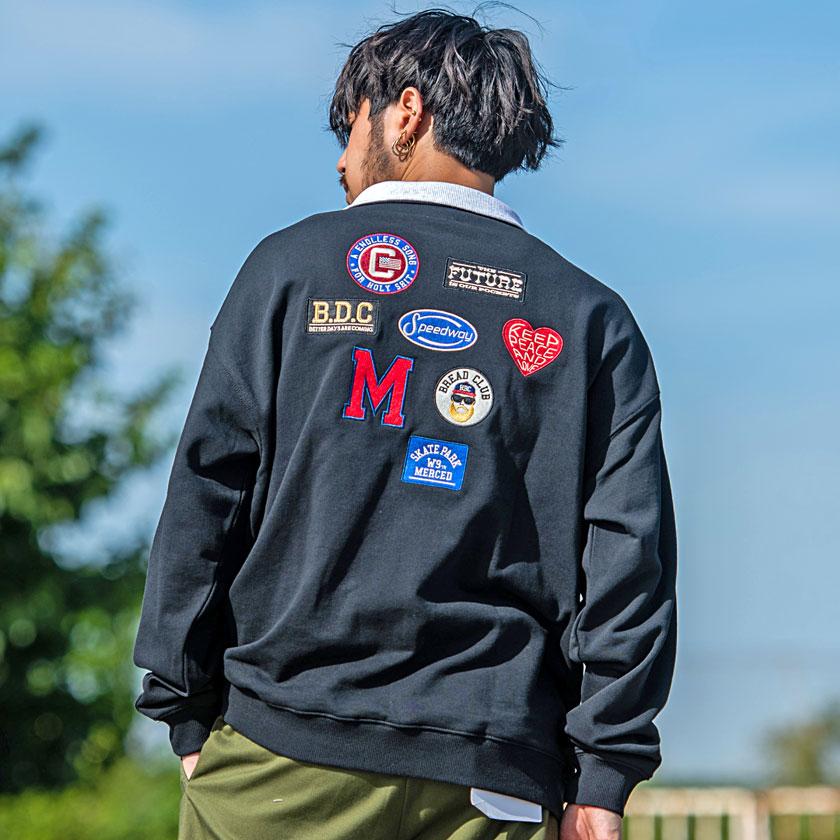 SILVER BULLET ハーフジップ トレーナー メンズ 刺繍 ワッペン SILVER BULLET ハーフジップ トレーナー メンズ 刺繍 ワッペン