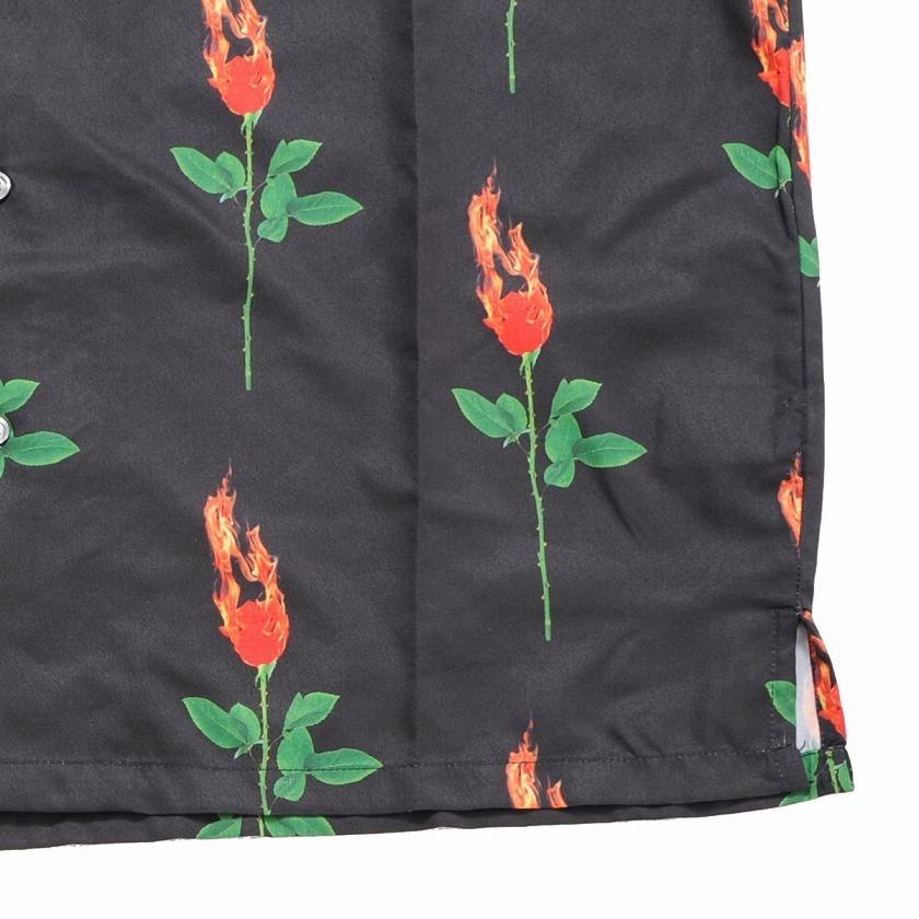 シャツ メンズ 半袖 トップス 羽織り カジュアルシャツ オープンカラー 開襟 バラ 薔薇 フラワー 花柄 総柄 プリント 大きいサイズ ユニセックス ブラック 黒 M L XL ストリート BITTER ビター RAZZIS ラズ 春 夏 即日発送 [RZPG20-25] RAZZIS オープンカラーシャツ メンズ 半袖 カジュアルシャツ ブランド