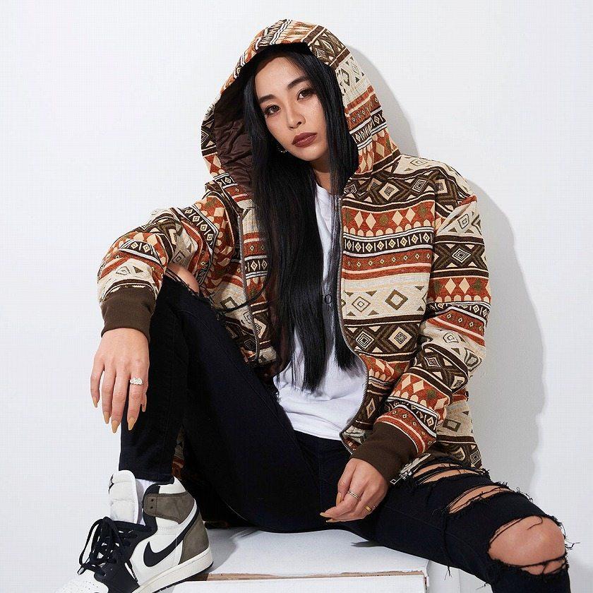 RAZZIS パーカー メンズ ネイティブ柄 ジップアップ ブラウン オレンジ