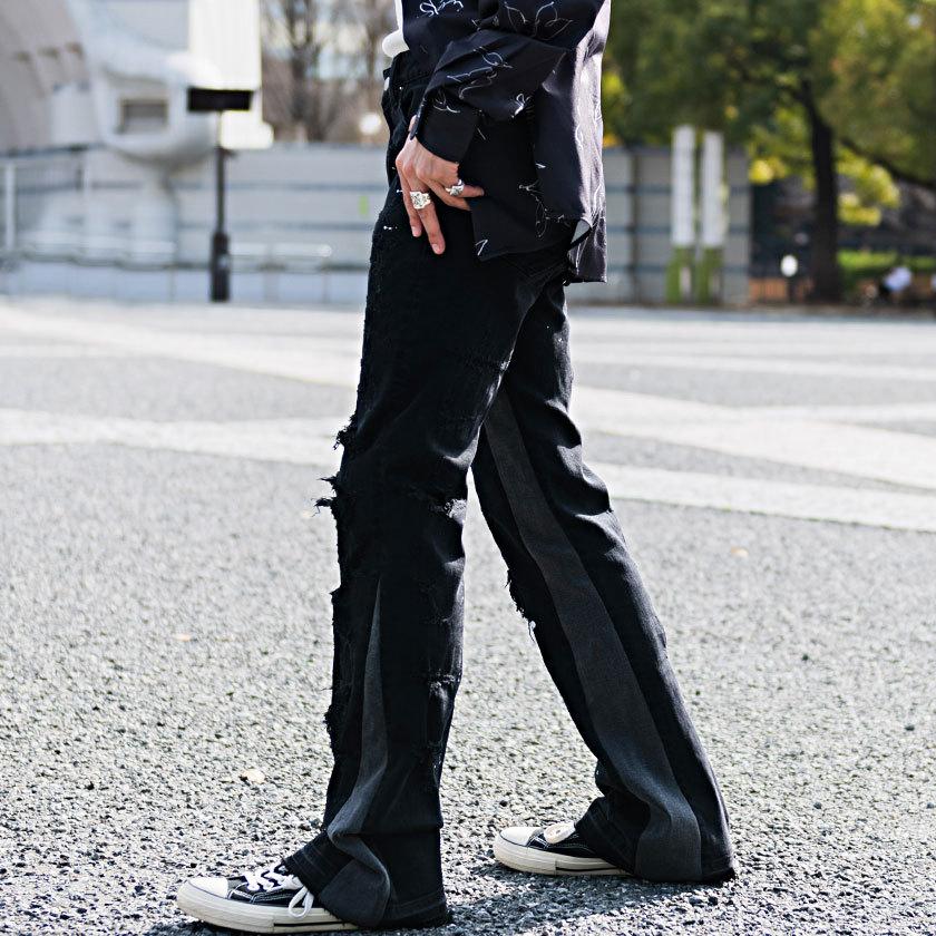 メンズダメージデニムパンツジーパンストリートおしゃれ デニム メンズ パンツ ジーパン ワイド ダメージ ダボダボ