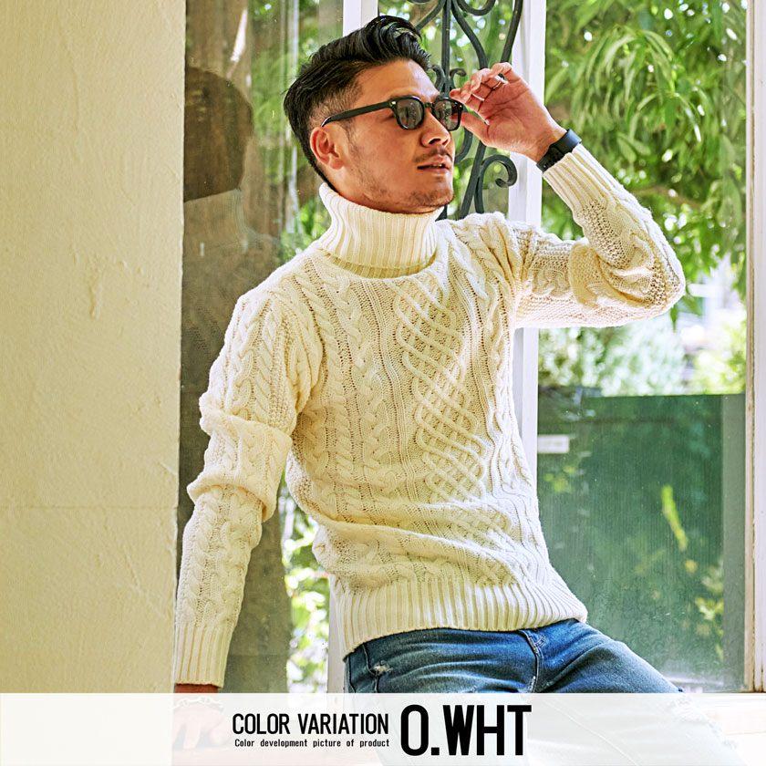 Bestmoodメンズ ニットセーター タートルネック ケーブル編み あったか 韓国ファッション プルオーバーセーター メンズセーター 秋 冬