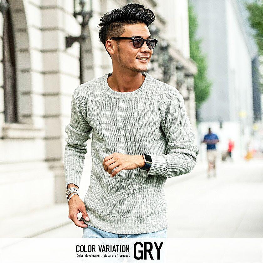 Vicci（ビッチ） ニット メンズ セーター 畦編み クルーネック 厚手