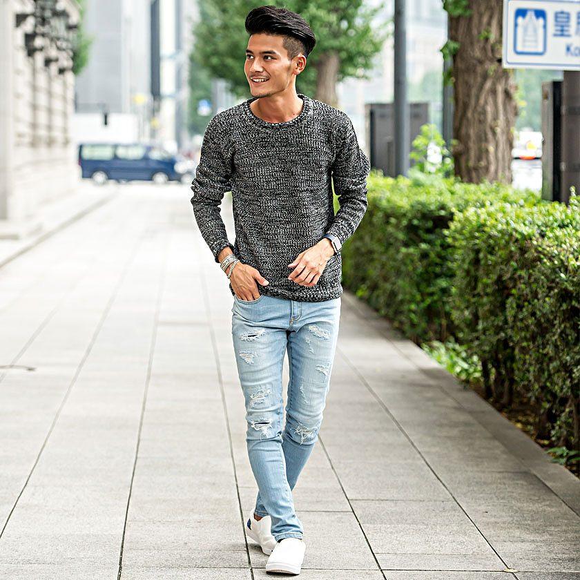 Vicci（ビッチ） ニット メンズ セーター 畦編み クルーネック 厚手