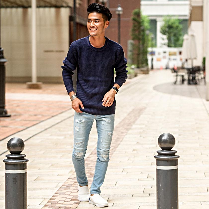 Vicci（ビッチ） ニット メンズ セーター 畦編み クルーネック 厚手