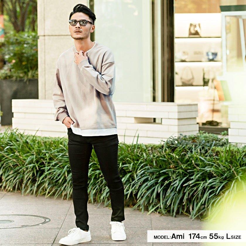 Vicci フェイクレイヤード トレーナー メンズ スウェット 裏毛 クルー