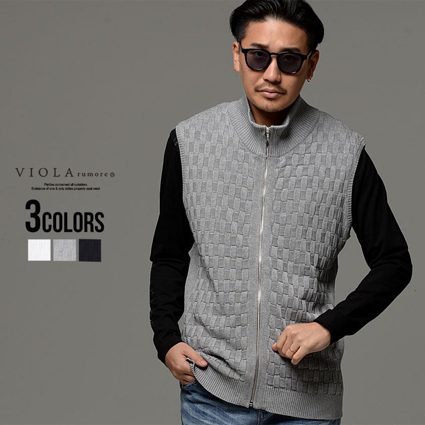 VIOLA ヴィオラ ビオラ ベスト メンズ ゴルフ ウェア ジャガード ニット ハイネック ジップアップ 無地 M L XL 秋 冬 30代