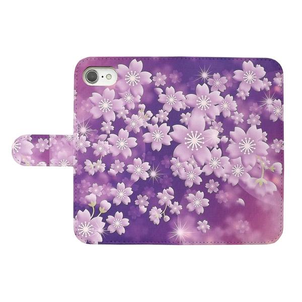 iPhone 手帳型 スマホケース プリント ケース 桜 パープル 花柄
