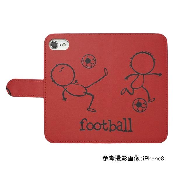 iPhone　スマホケース 手帳型 フットボール サッカー 蹴球 スポーツ モノトーン 棒人間 レッド｜silvereye｜02