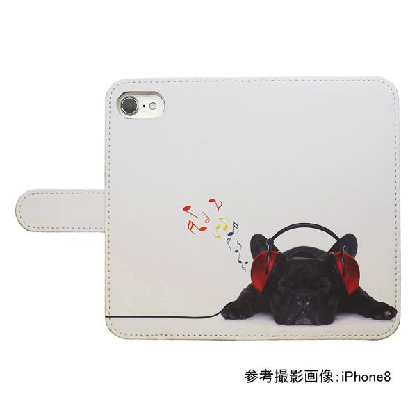 iPhone14　スマホケース 手帳型 プリントケース 犬 ブルドッグ 音符 ミュージック｜silvereye｜02