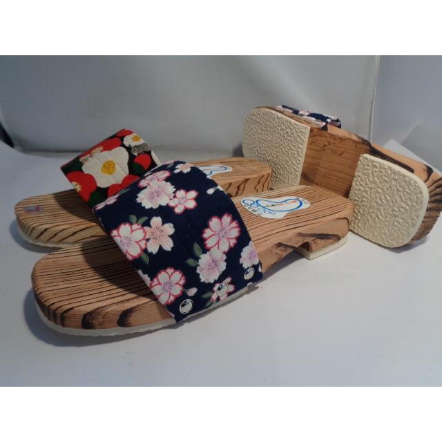 男下駄 女柄 の男サンダル下駄 竹ふみ式健康履き 足の裏は第2の心臓 ボタン柄緑地色 桜柄ネイビー色と 足の大きい女性の方に最適 100 品質保証 日本製
