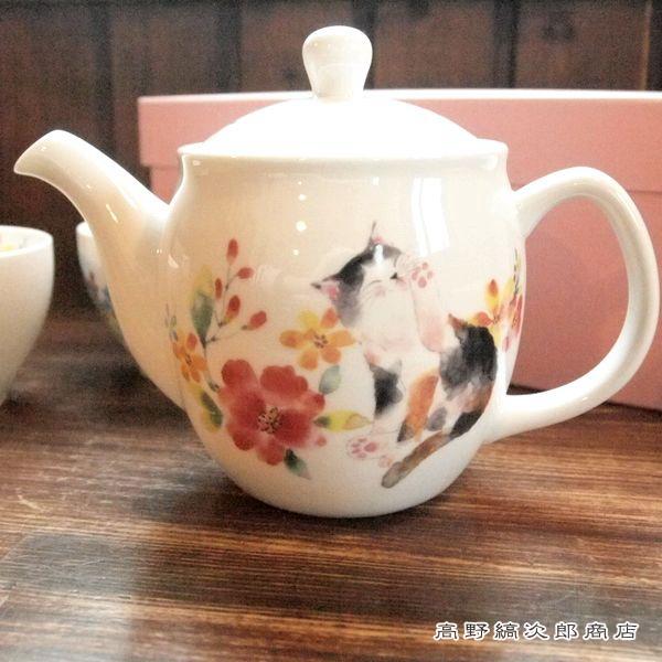 【ギフト】雑貨 食器 花猫ポット茶器セット CAT 湯呑 急須 F |  | 03