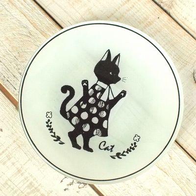 猫皿 フォリアージュ アニマル ガラスプレート ラウンドLキャット CAT  ネコ食器  F | 