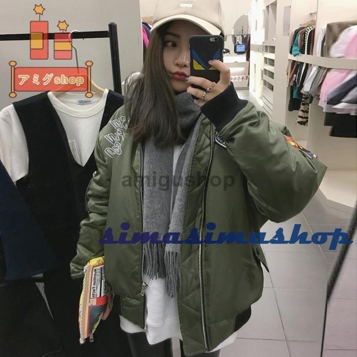 待望 スタジャン レディース Ma 1 中綿 ショート丈 ブルゾン ワッペン ミリタリー カジュアル 秋冬