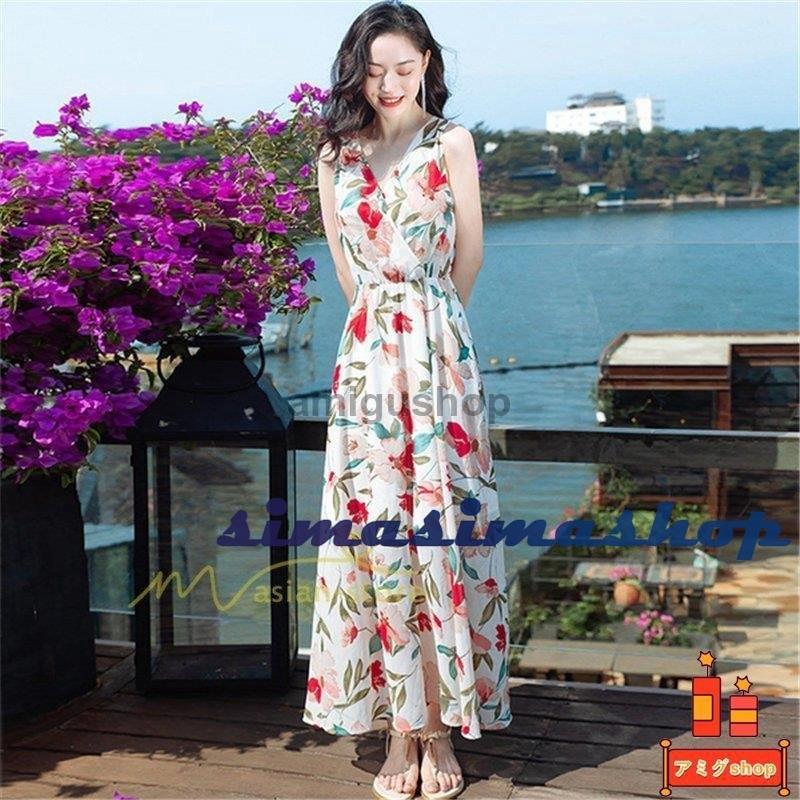 ワンピース レディース ノースリーブ マキシ丈ワンピース ゆるワンピース 夏ワンピース リゾートワンピース プリント 代30代40代50代 カジュアル お出かけ 値段が激安