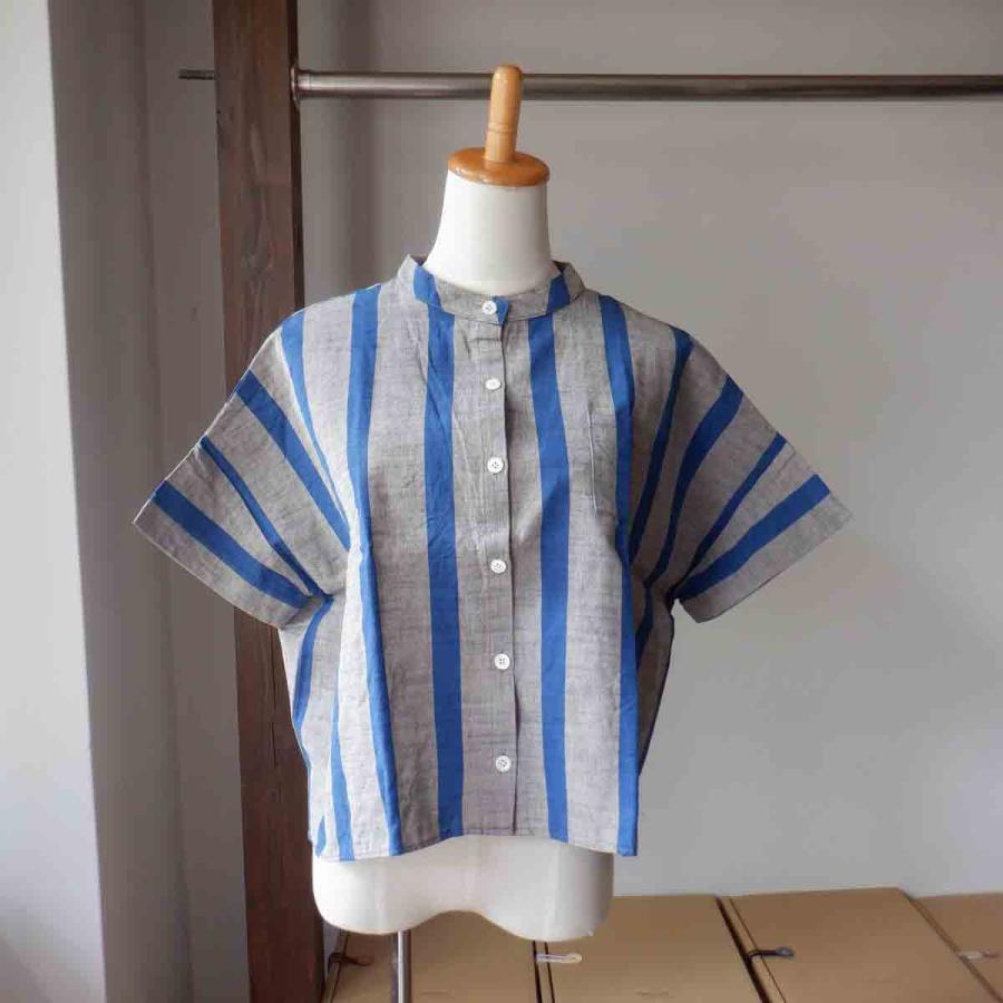 ヤンマ産業 ともえ縞シャツ ヤンマ産業 会津木綿 スタンドカラーシャツ 半袖 ともえ縞 ASC