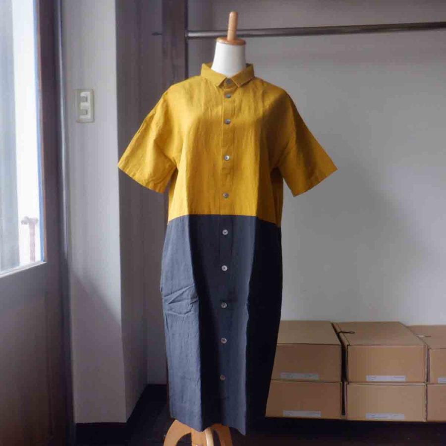 再入荷】YAMMA ヤンマ産業 会津木綿 ツートンワンピース att-op 再入荷】YAMMA ヤンマ産業 会津木綿 ツートンワンピース att-op