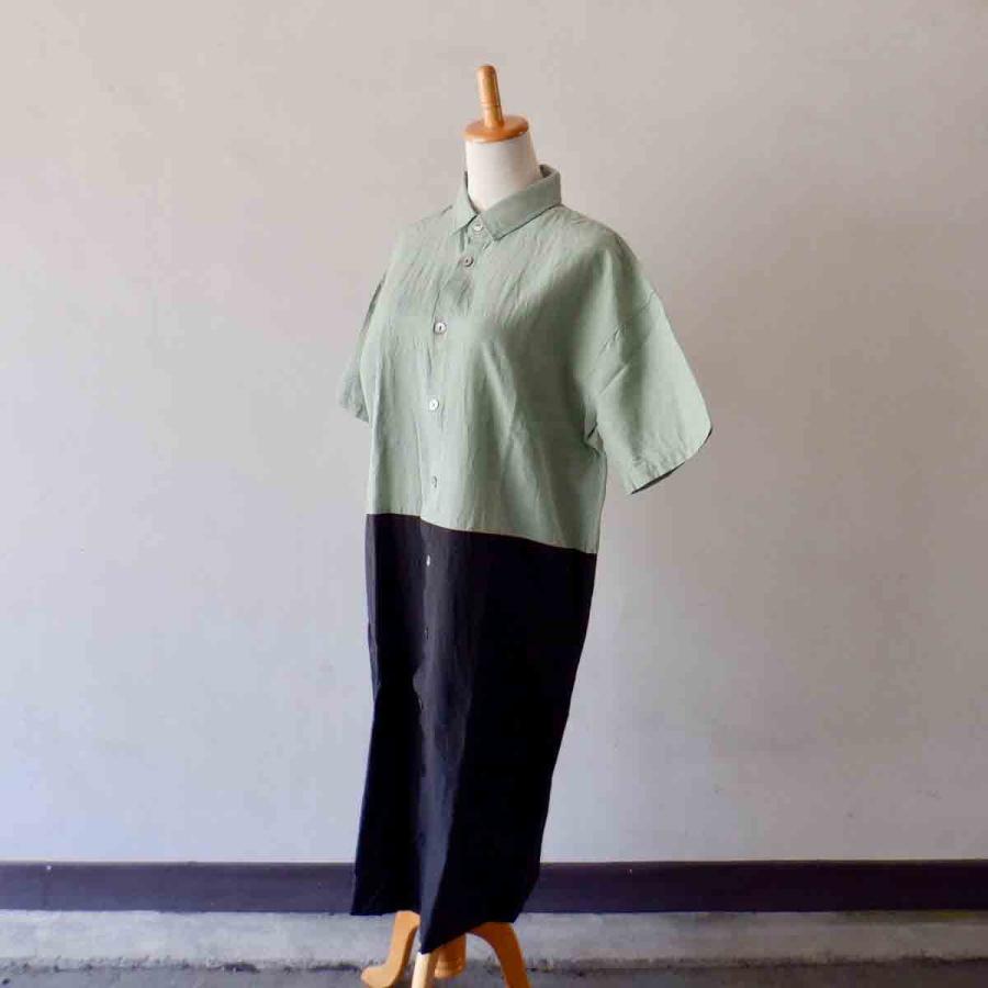 再入荷】YAMMA ヤンマ産業 会津木綿 ツートンワンピース att-op 再入荷】YAMMA ヤンマ産業 会津木綿 ツートンワンピース att-op