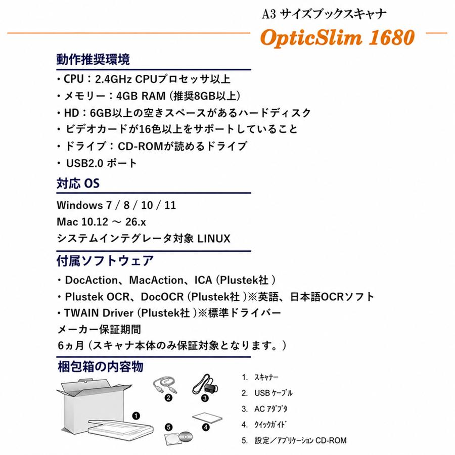 Plustek フラットベッドスキャナ OpticSlim1680 (Win/Mac対応) 日本正規代理店 大きなサイズ 設計図 A3 高速読み取りスキャナ 取外し可能な蓋の画像