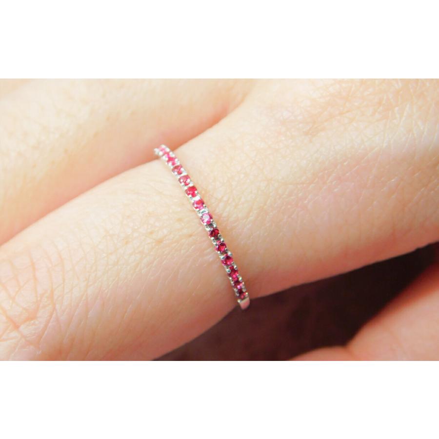 レッドスピネル リング レディース エタニティー  希少サイズ 指輪 イエローゴールド simple-isオリジナルデザイン 細身 華奢 リングゲージ 無料８月 誕生石の画像