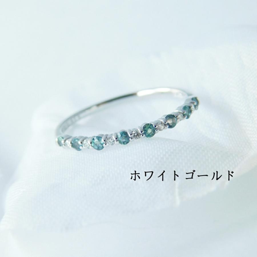 アレキサンドライト 天然石 リング エタニティーリング ダイヤモンド イエローゴールド ホワイトゴールド 華奢 シンプル  ３０代 ４０代 ５０代の画像