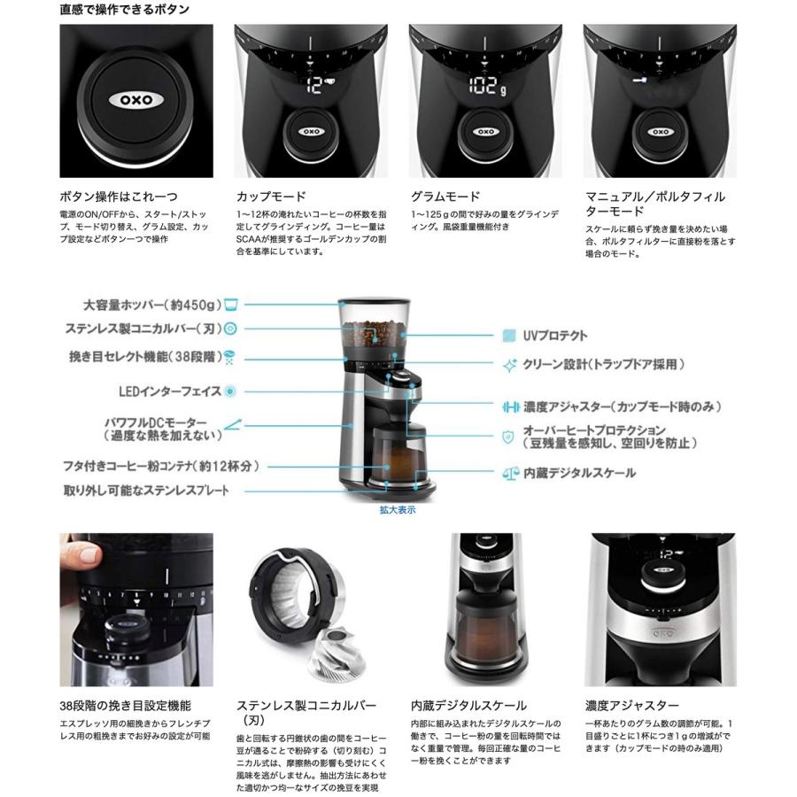 OXO ON コーヒーグラインダー 電動式 バリスタブレイン スケール OXO ON コーヒーグラインダー 電動式 バリスタブレイン スケール