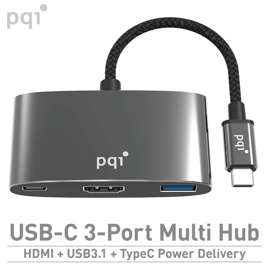 PQI USB-C 3ポートマルチ USB3.1 TypeA TypeC 4K HC3PMH (3C)PQI-HC3PMH | 