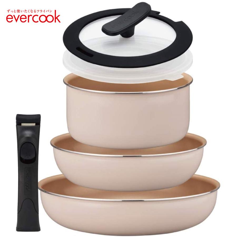 evercook エバークック フライパン 6点 セット EFIS6IV 着脱式 IH ガス 対応 アイボリー インスタ映え (08) | evercook