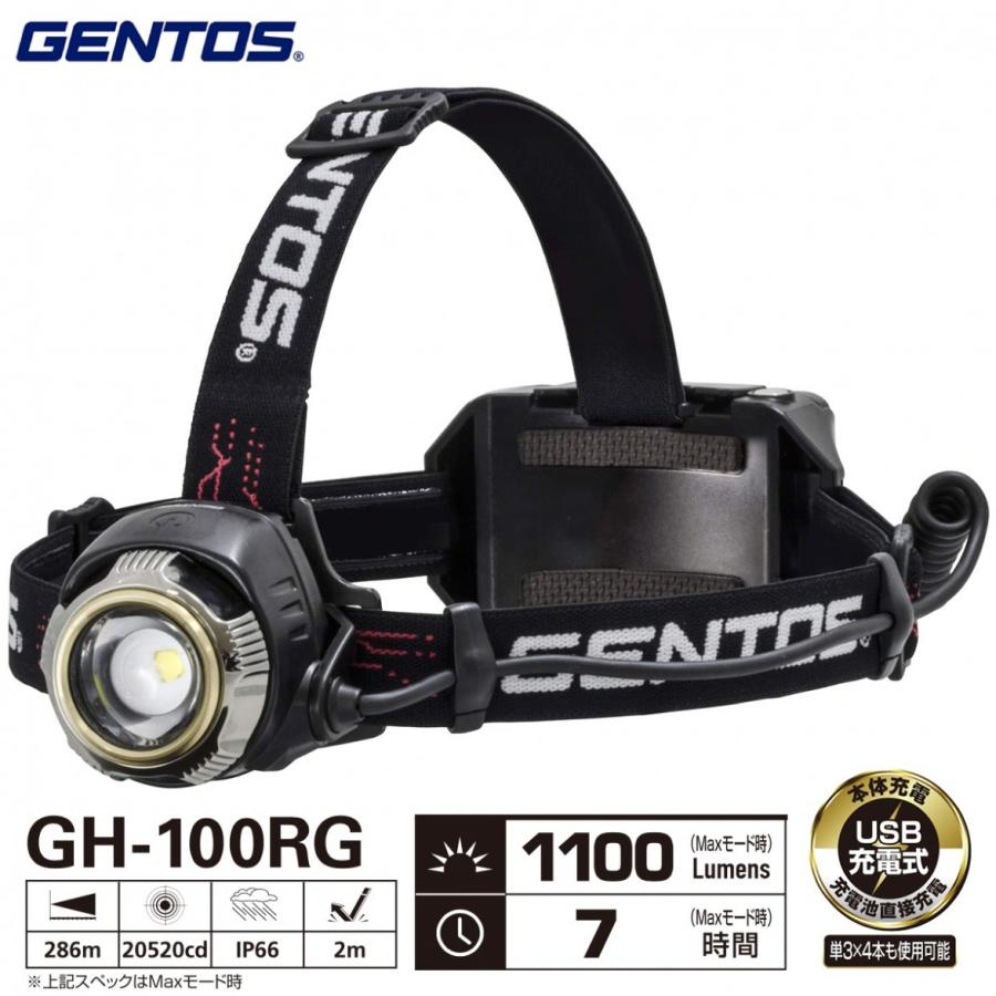 GENTOS GH-100RG Gシリーズ LED ヘッドライト ヘッドランプ USB充電式 単3形電池 ジェントス (F) | GENTOS