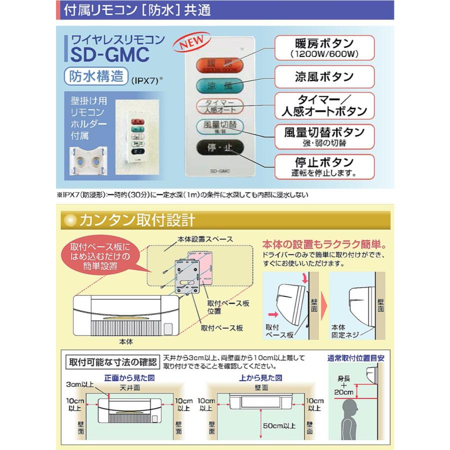 TSK SDG-1200GBM 高須産業 涼風 暖房機 浴室用 防水仕様 涼風機能付き (F) | 高須産業 | 04