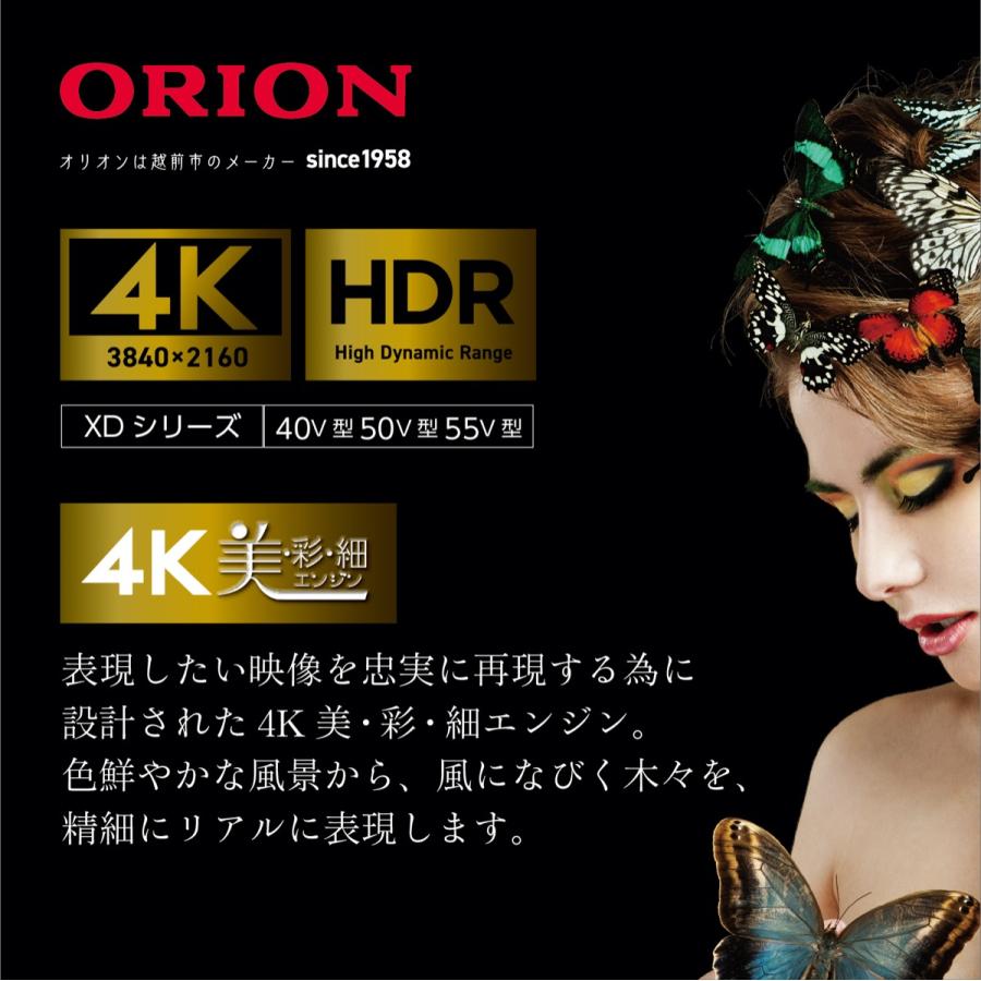 ORION オリオン 55V型 4Kチューナー内臓 液晶テレビ HDR10 HLG OL55XD100  3波 外付HDD録画対応（HDD別売) (M) | オリオン電気（ドウシシャ） | 02