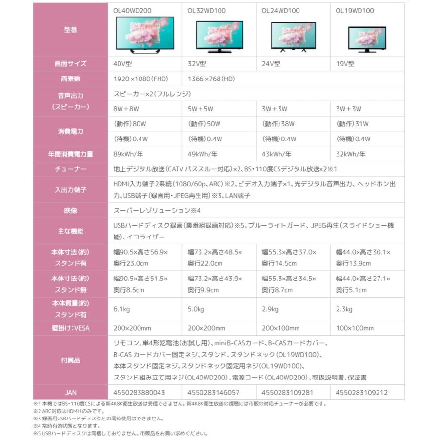 ORION 40V型 地上 BS 110度CSデジタル 3波 フルハイビジョン OL40WD200 オリオン (M) | オリオン電気（ドウシシャ） | 07