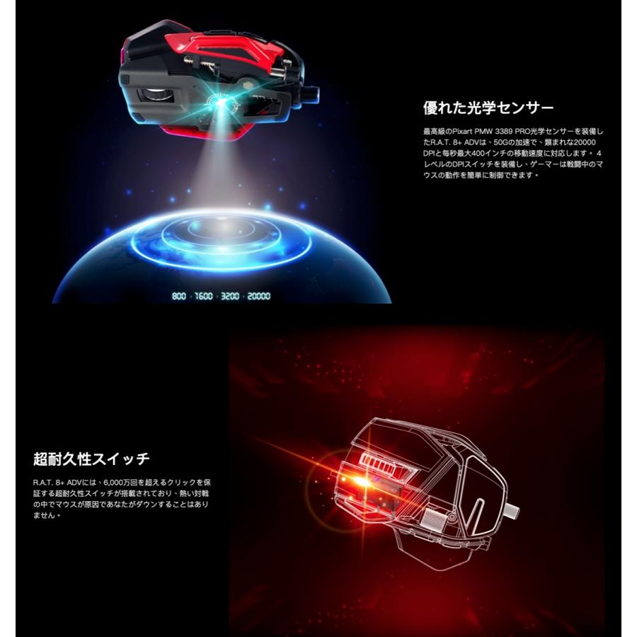 Mad Catz R.A.T. 8+ ADV レッド ゲーミングマウス 有線 11ボタン RAT MR06DCINRD000-0J  (06) | MAD CATZ | 02
