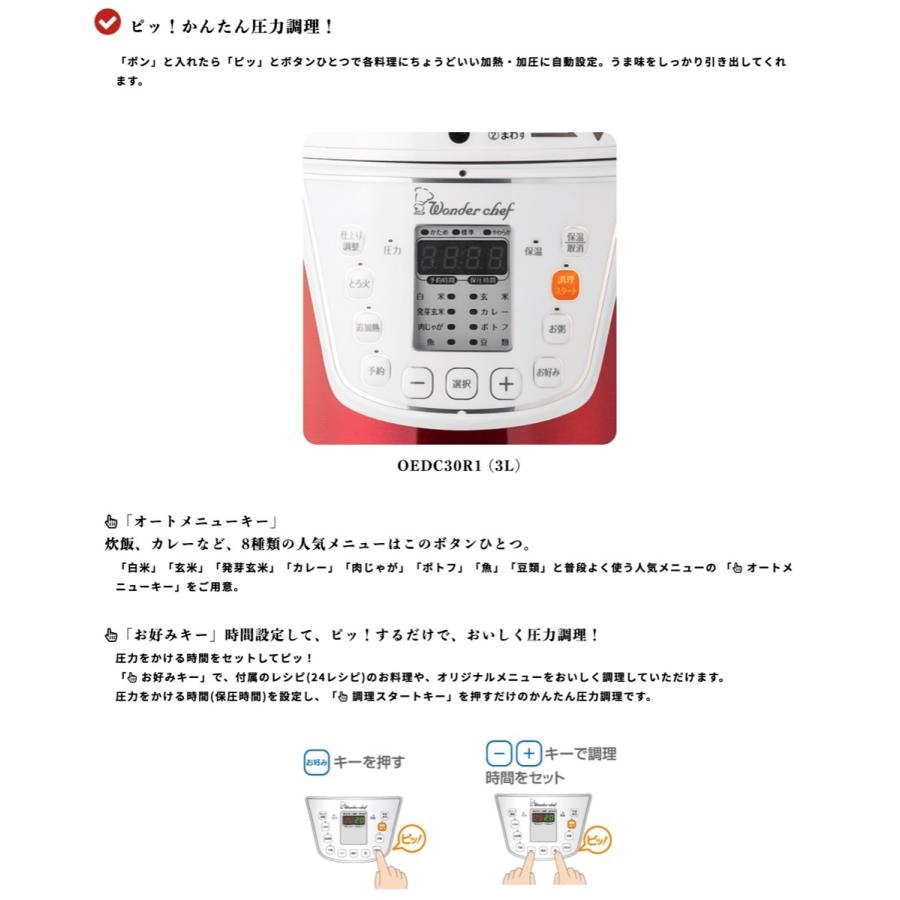 ワンダーシェフ OEDC30-R1 電気圧力鍋 3L 浜田陽子 クッキングブック付き 310163 (10) |  | 02