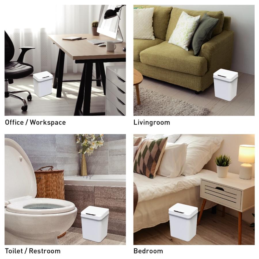 9L タッチレスセンサー搭載 自動開閉 ゴミ箱 ホワイト センサー式  デスク (08) |  | 05