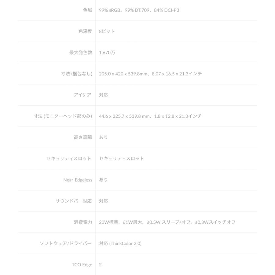Lenovo P24q-20 ThinkVision 23.8インチ ドッキング機能付き 61F5GAR1JP (14) | ThinkVision | 09