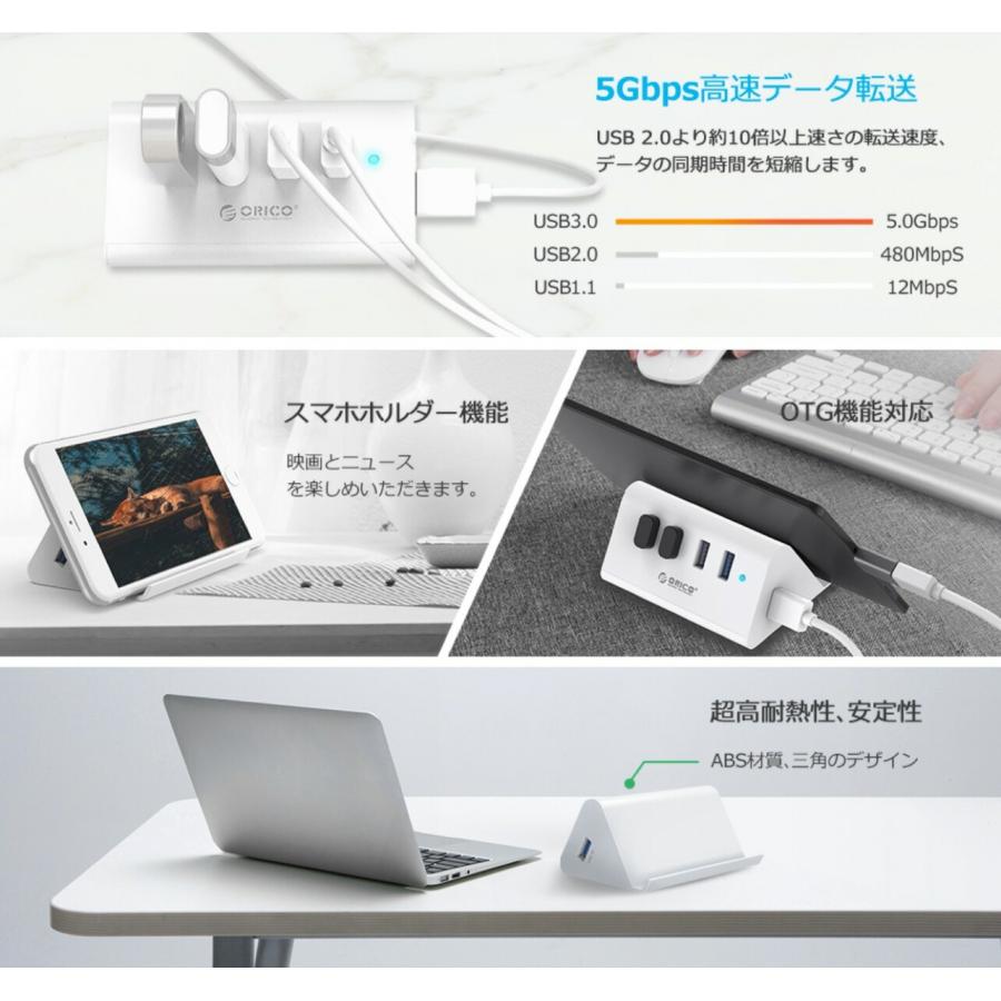 ORICO SHC-U3 USB3.0 ハブ 4ポート スマホホルダー ケーブル付 オリコ (N) |  | 02