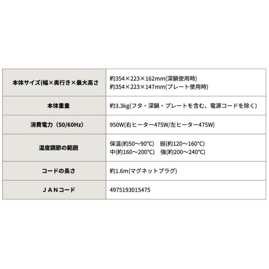 macaful MPP-950L-GRG irodori ペアプレート 深鍋 温度調節 4段階 A4サイズ 電響社 マカフル (12) |  | 09