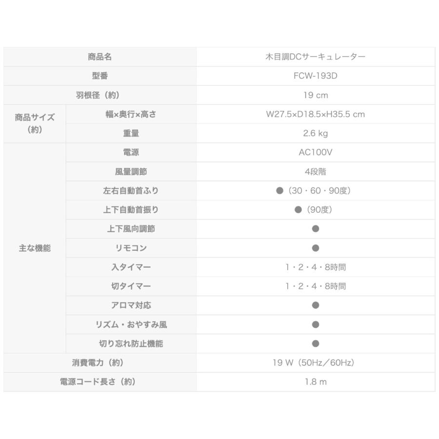 ドウシシャ FCY-193D 木目調 サーキュレーター 〜12畳用 リモコン付き DC 19cm PIERIA ピエリア (R) | Pieria | 09