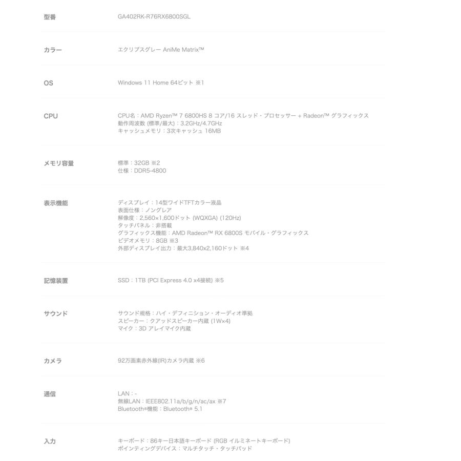 ASUS GA402RK-R76RX6800SGL ROG Zephyrus G14 ゲーミングノート PCAMD Ryzen 7 エイスース (10) | ROG | 08