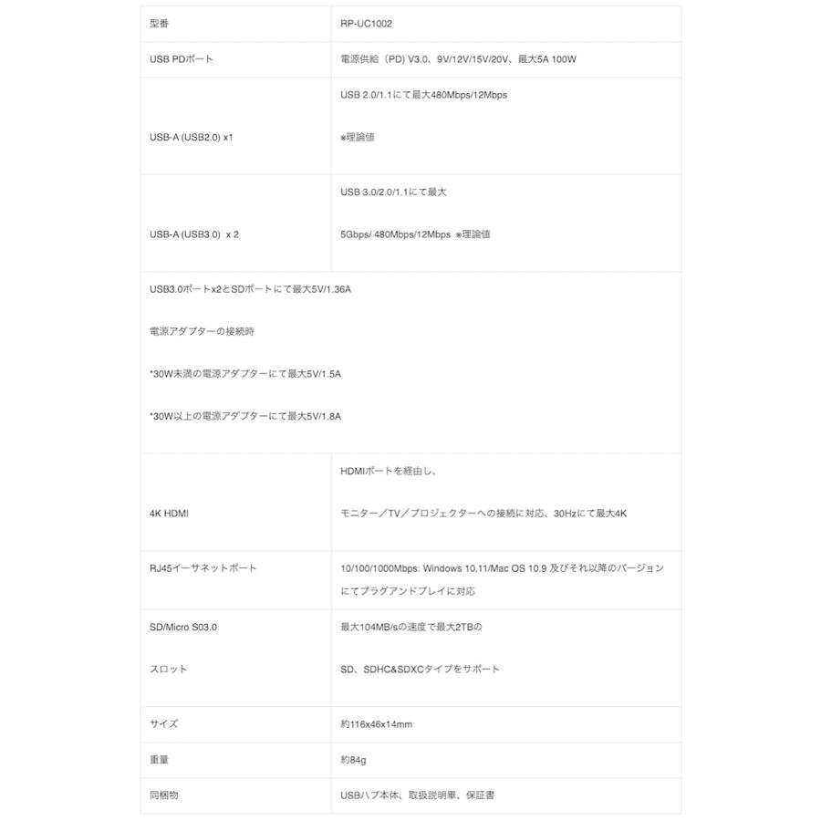 RAVPOWER USB Type-C 多機能ハブ PD 100W 急速充電 4K 30Hz HDMI ラブパワー (C) RP-UC1002 |  | 03